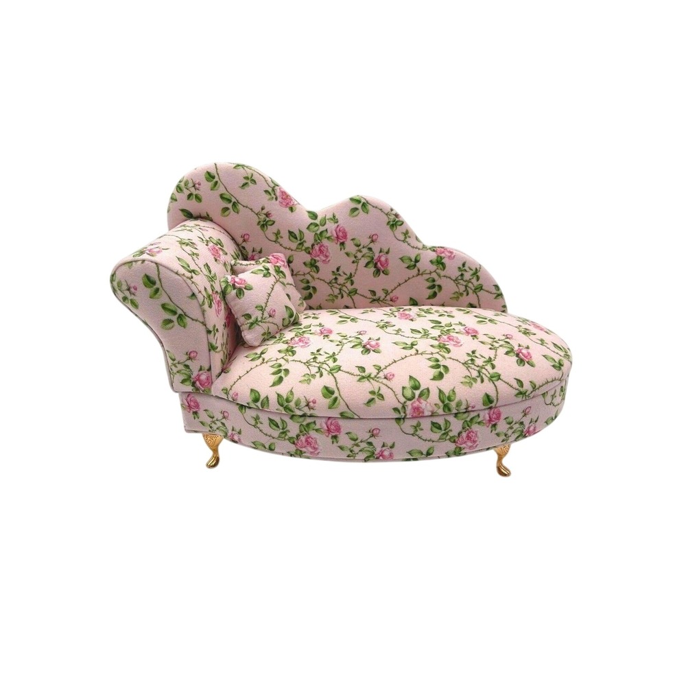 VTG Style Pink Floral Fainting Couch Sofa Jewelry Box Mirror Shabby Chic Coquett